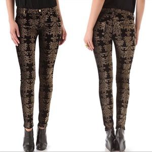 7 for all mankind brocade black and gold pants